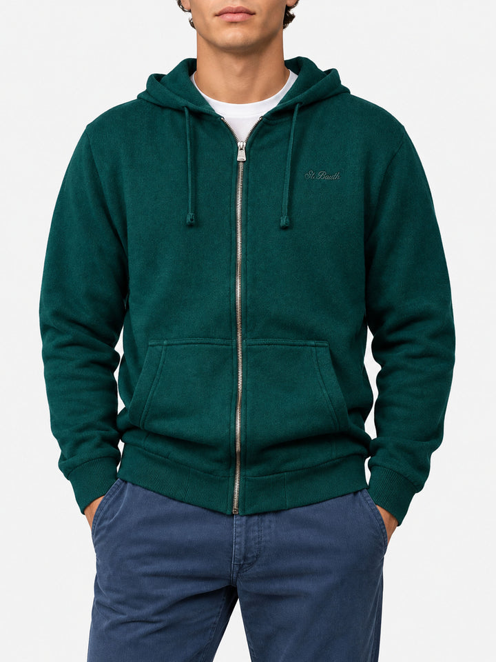 Mahony wool hooded sweater in green solid color