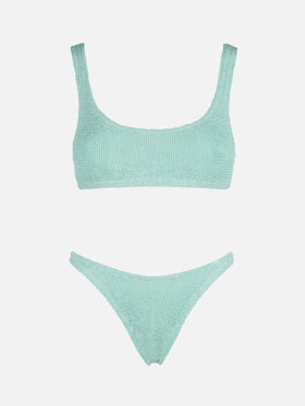 Bikini a bralette in tessuto crinkle Naima Naomi in verde salvia