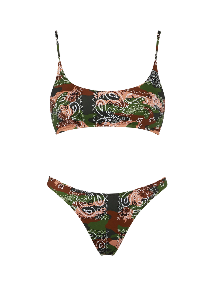 Woman bralette bikini with mimetic bandanna print