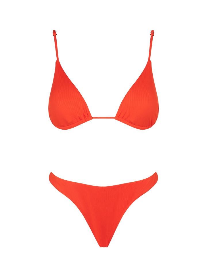 Woman orange triangle bikini