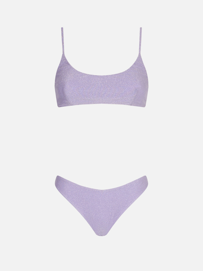 Lilafarbener Lurex-Bralette-Bikini