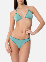 Woman water green lurex triangle bikini Leah Naomi