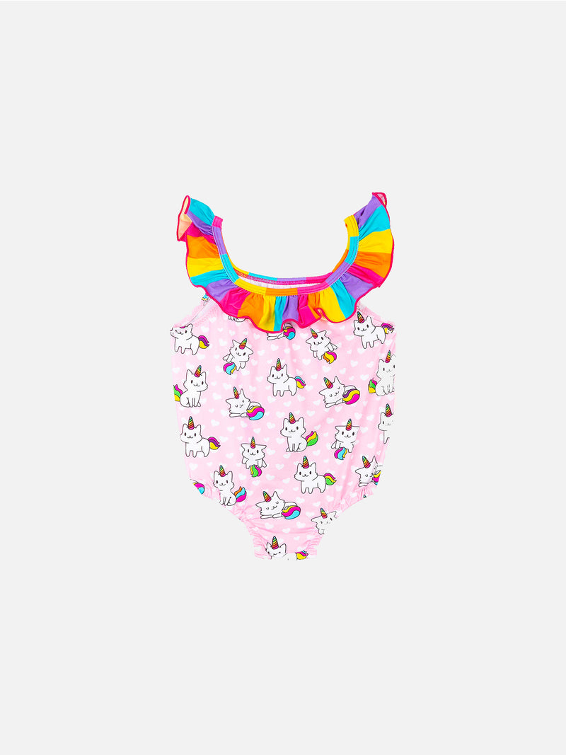 Baby girl one piece swimsuit with unicorn cat print