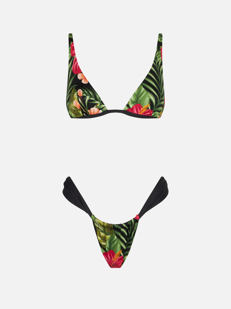 Bikini da donna a triangolo con stampa ibisco tropicale