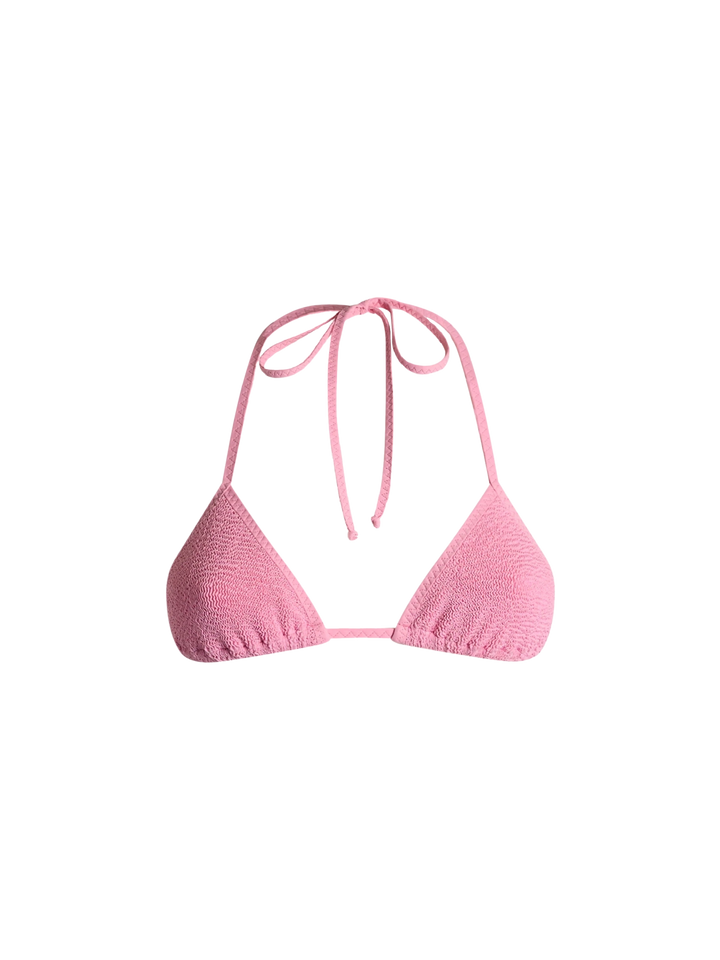 Woman pink crinkle triangle top swimsuit