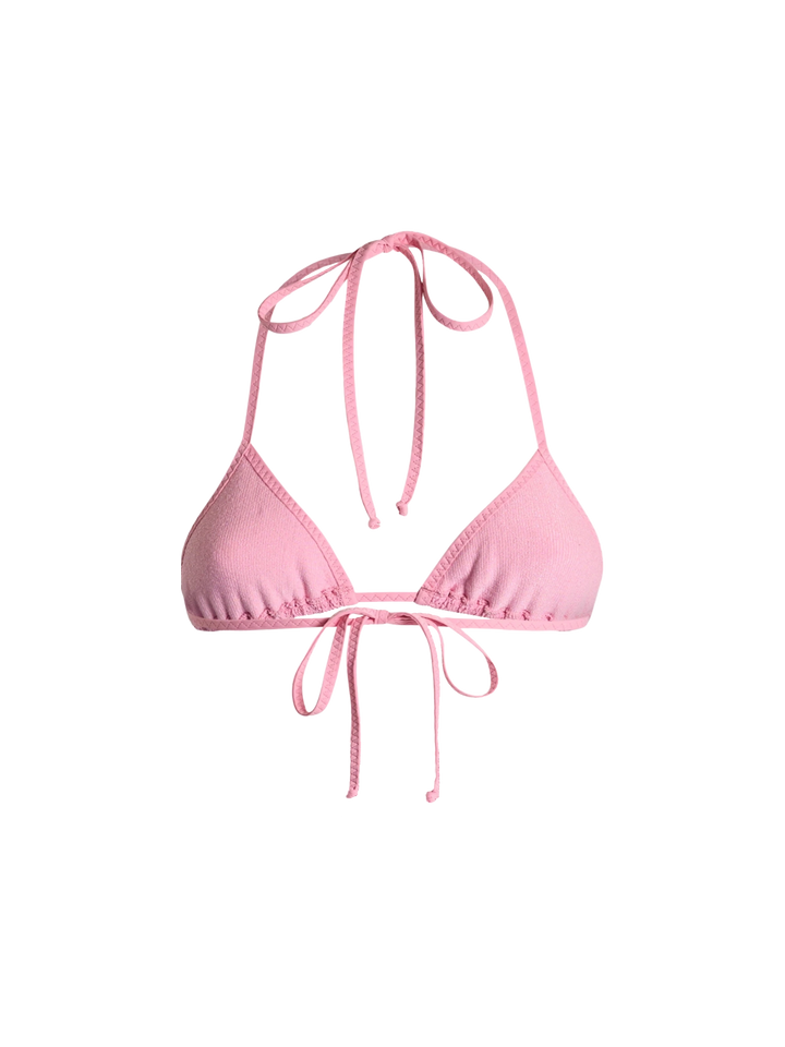 Woman pink crinkle triangle top swimsuit