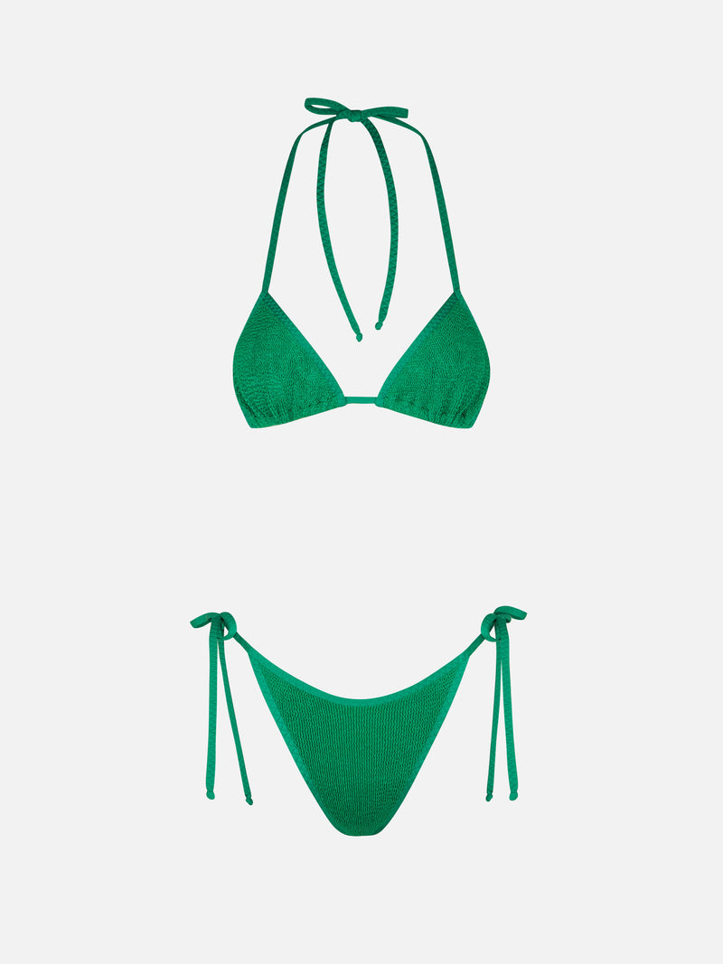 Bikini da donna a triangolo verde crinkle