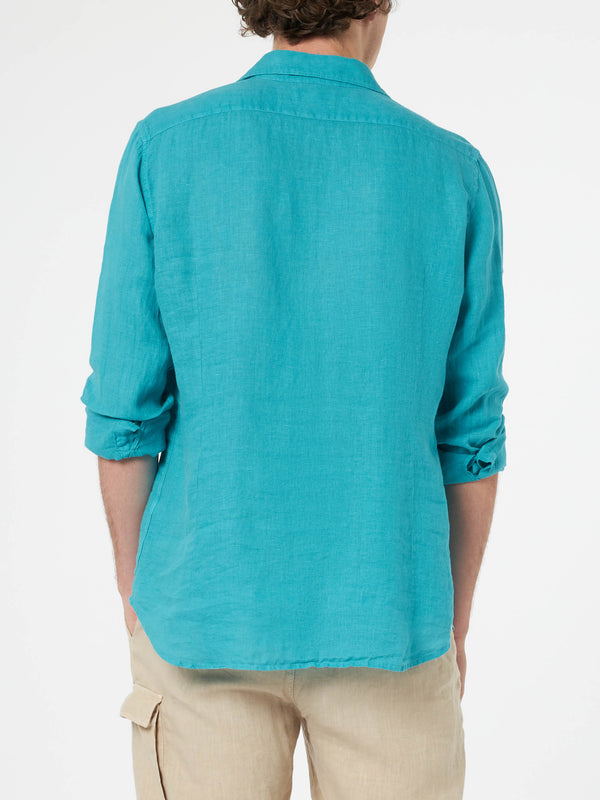 Man teal linen shirt Pamplona