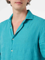 Man teal linen shirt Pamplona