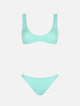 Woman sage green tiny crinkle bikini Pamy Naomi