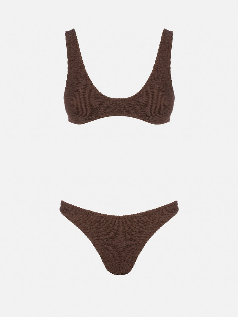 Woman brown tiny crinkle bralette bikini Pamy Elise