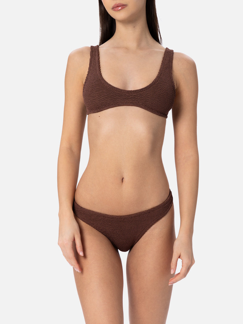 Woman brown tiny crinkle bralette bikini Pamy Elise