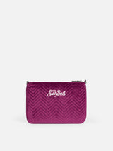 Samtstepp-Umhängetasche Parisienne Clutch aus Sherpa in Fuchsia 