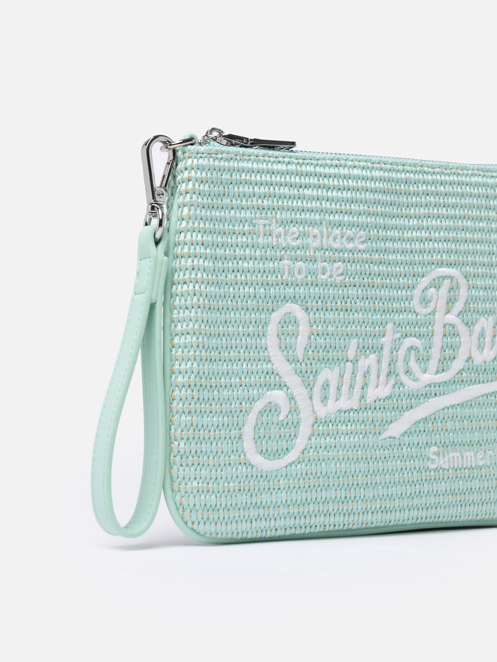 Water green Parisienne Straw pouch bag