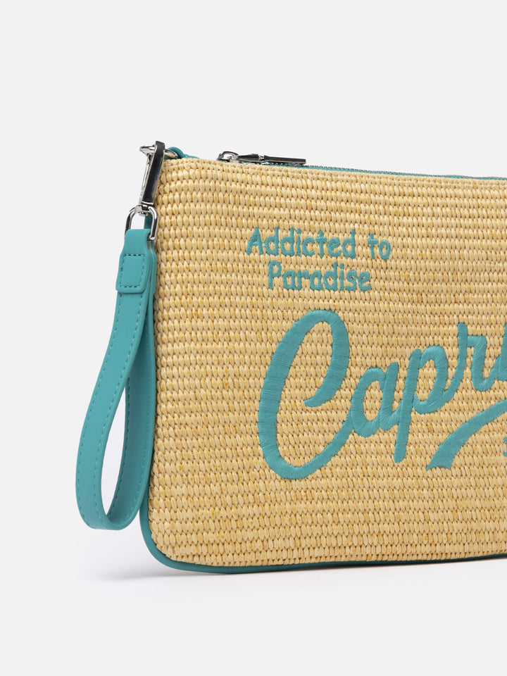 Parisienne Straw pouch bag with Capri embroidery