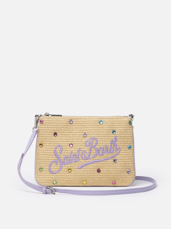 Pouch Parisienne in paglia con decorazione in strass