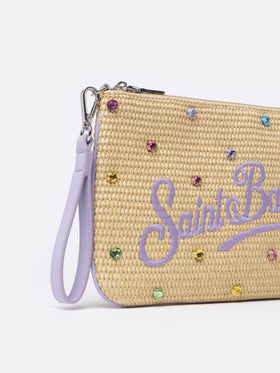 Pouch Parisienne in paglia con decorazione in strass