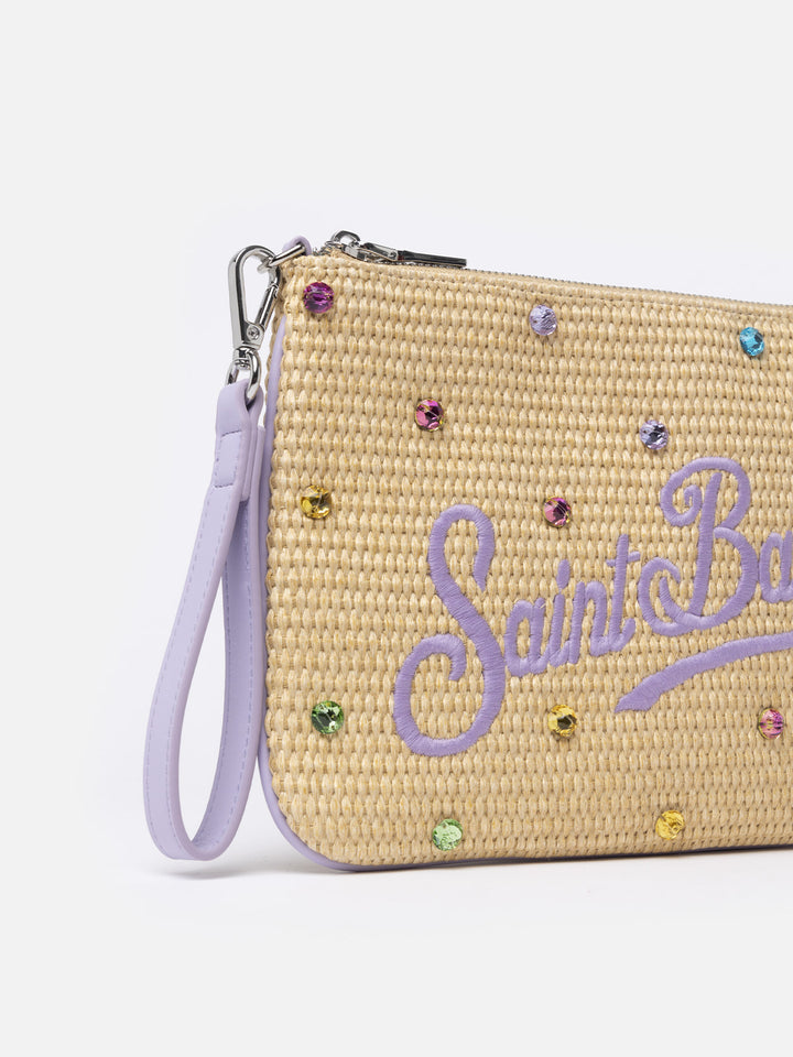 Pouch Parisienne in paglia con decorazione in strass