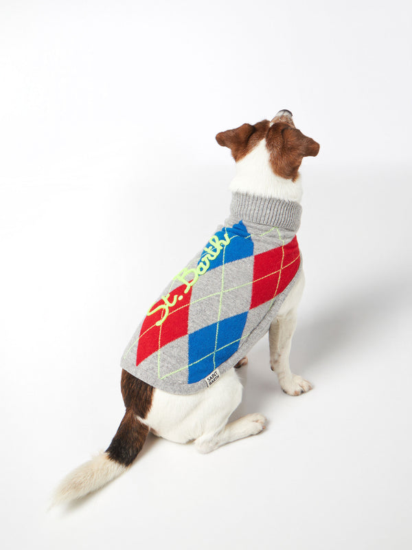 Dog sweater with argyle print