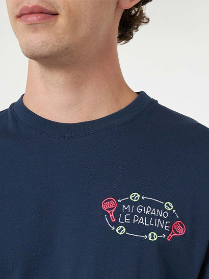 Man classic fit cotton jersey t-shirt Portofino with Mi girano le palline embroidery | INSULTI LUMINOSI SPECIAL EDITION