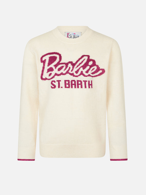 Girl crewneck white sweater with Barbie jacquard | BARBIE SPECIAL EDITION