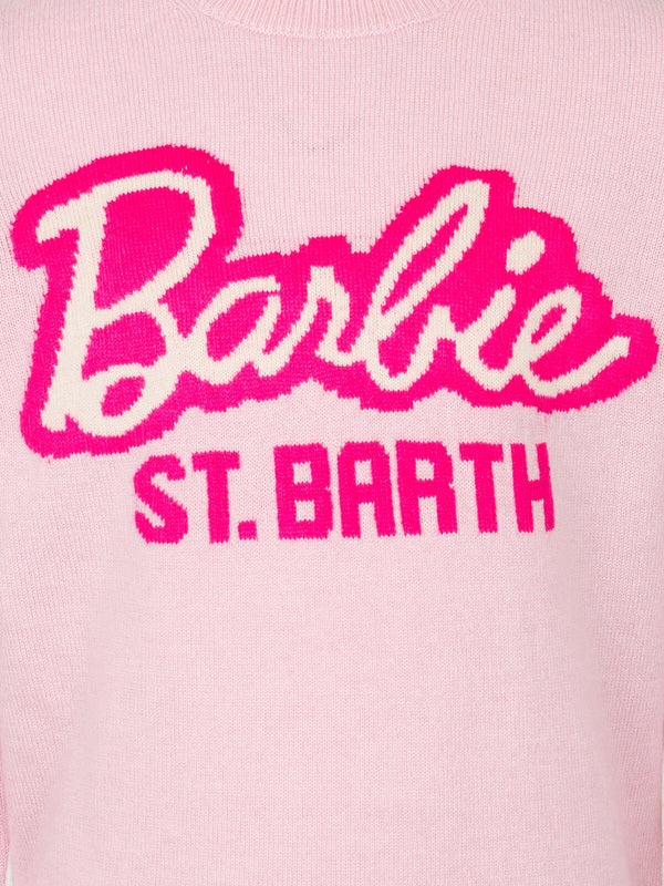 Girl crewneck pink sweater with Barbie logo jacquard | BARBIE SPECIAL EDITION