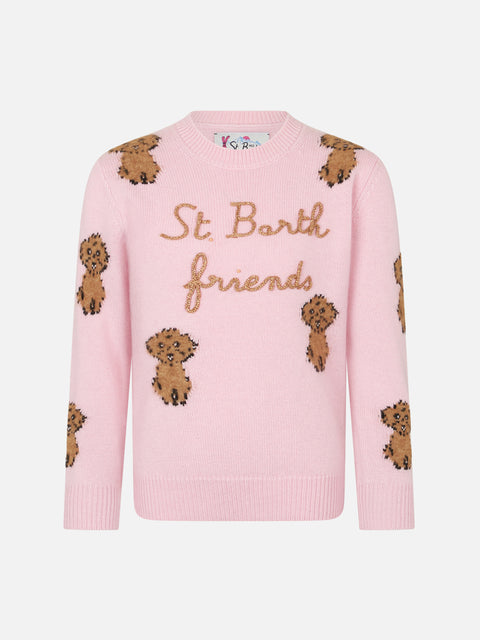 Girl crewneck soft ribbed sweater with St. Barth Friend embroidery - MC2 Saint Barth