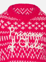 Maglia da bambina girocollo morbida con stampa Fair Isle e ricamo Princess of Chalet