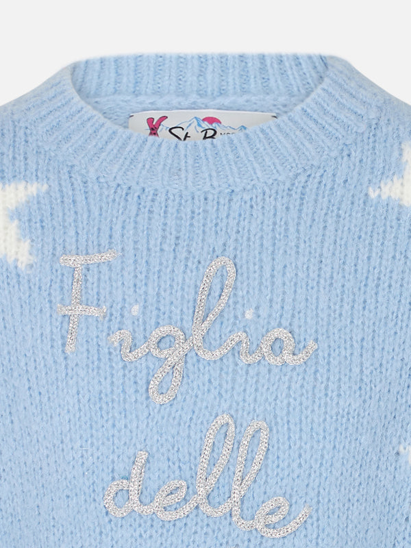 Girl crewneck soft sweater with stars and Figlia delle Stelle embroidery | NIKI DJ SPECIAL EDITION