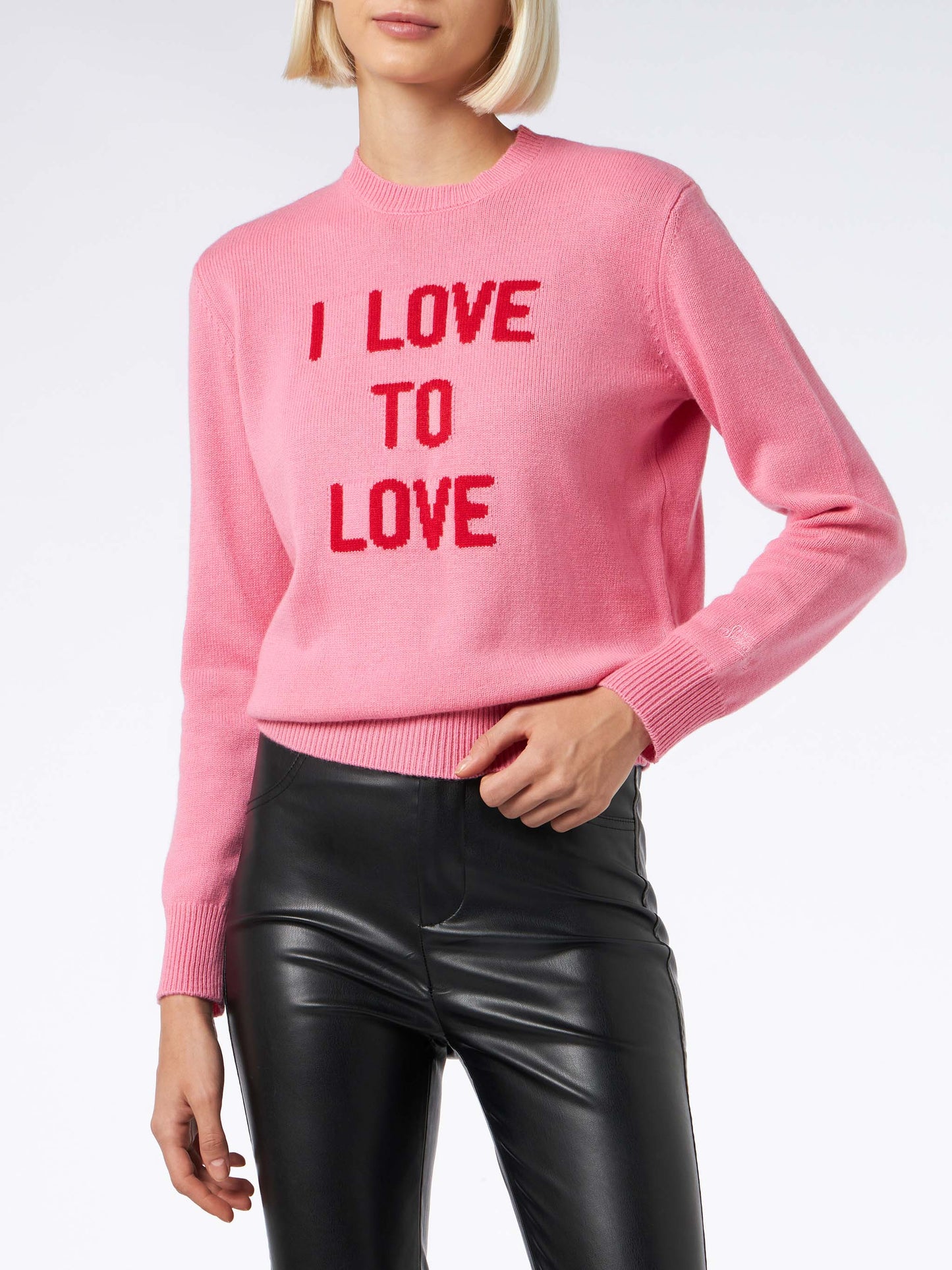 Maglione da donna girocollo rosa stampa I love to Love | EDIZIONE SPECIALE DI NIKI DJ