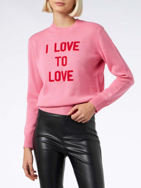 Maglione da donna girocollo rosa stampa I love to Love | EDIZIONE SPECIALE DI NIKI DJ