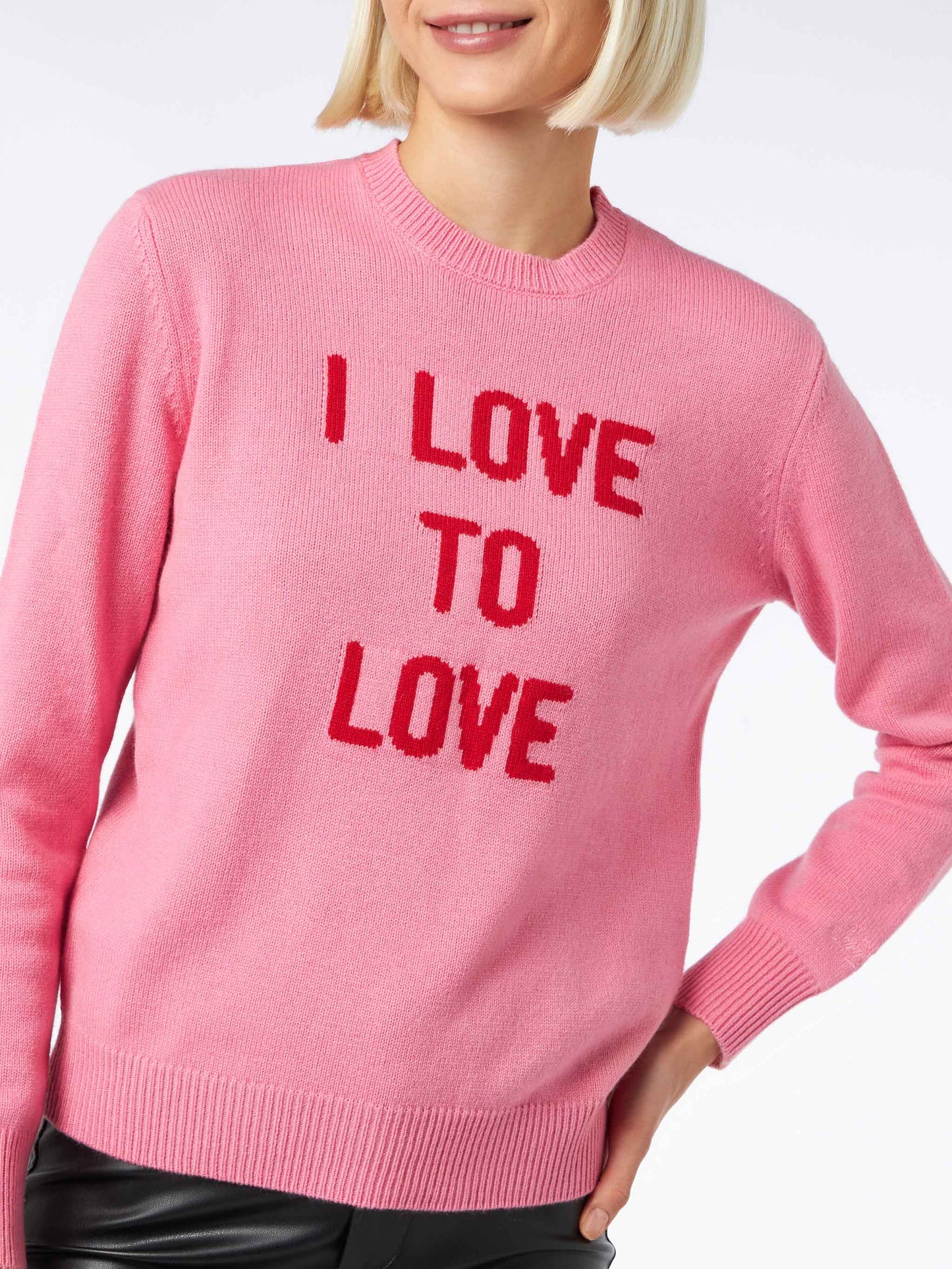Maglione da donna girocollo rosa stampa I love to Love | EDIZIONE SPECIALE DI NIKI DJ