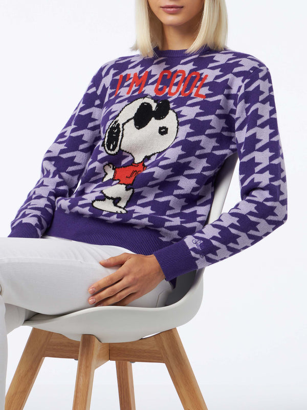 Maglia da donna girocollo pied de poule con stampa Snoopy | EDIZIONE SPECIALE SNOOPY PEANUTS™