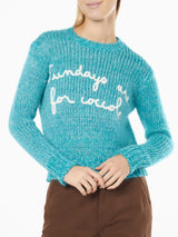 Maglia da donna girocollo morbida crop con ricamo Sundays are for Coccole