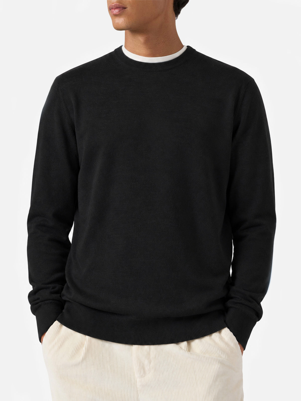 Black Regent Light merino wool crewneck sweater