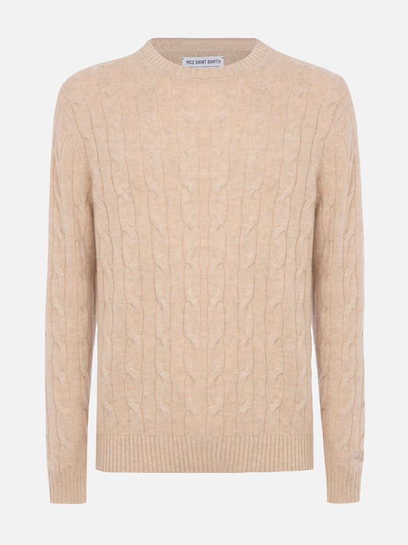 Man beige cable-knit cashmere blend sweater Regent