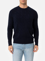 Maglione girocollo blu navy in misto cashmere da uomo Regent