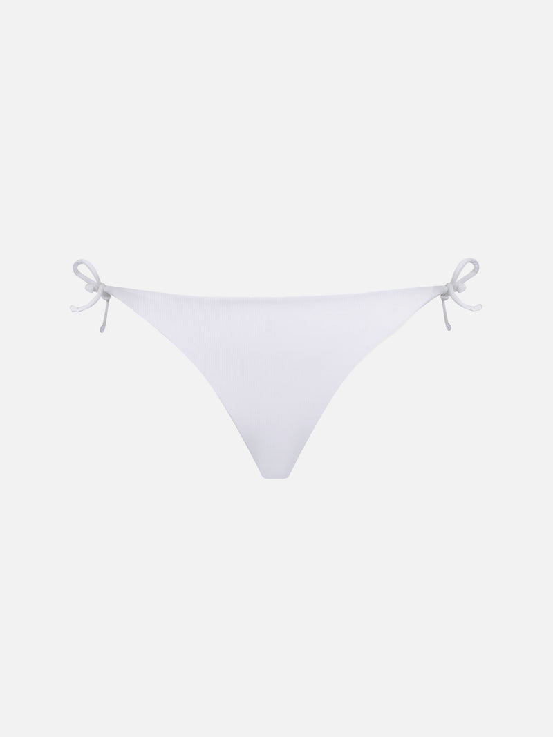 Woman white ribbed cheeky swim briefs