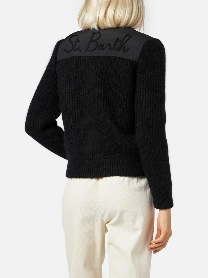 Black Rosental hybrid jacket with knitted sleeves and logo embroidery