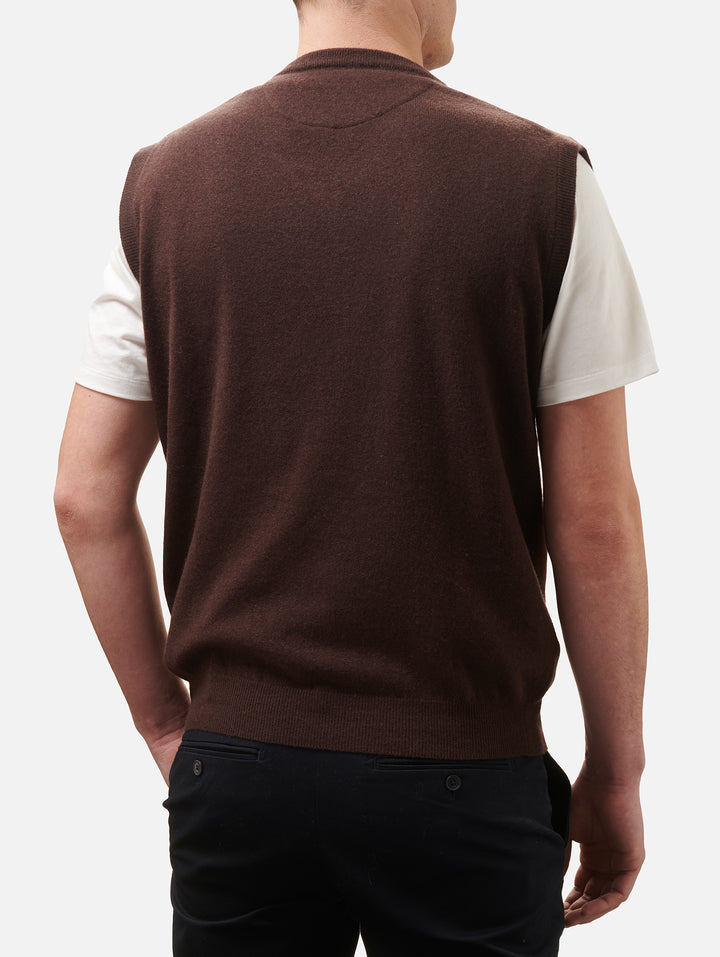 Chaleco con cuello en V de mezcla de cachemira marrón para hombre Russel 