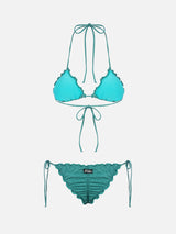 Woman teal lurex classic triangle bikini Sagittarius Miami