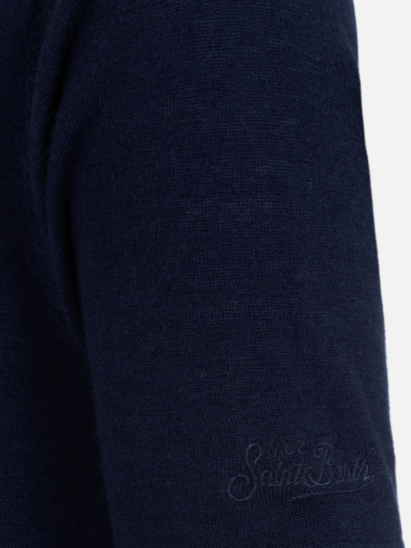 T-shirt da uomo in misto cashmere blu navy Scott