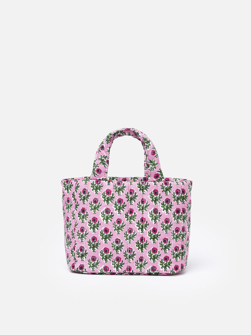 Gesteppte Soft Tote Mini-Tasche mit rosa Blumenmuster