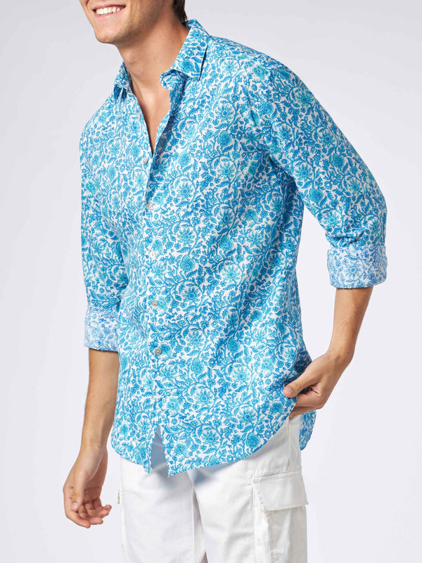 Camicia da uomo Sikelia in mussola di cotone stampa fiori