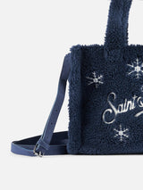 Borsa morbida in teddy blu con fiocchi di neve