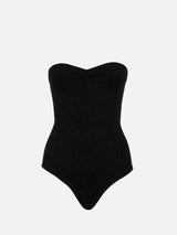 Woman black lurex strapless one piece swimsuit Soleil