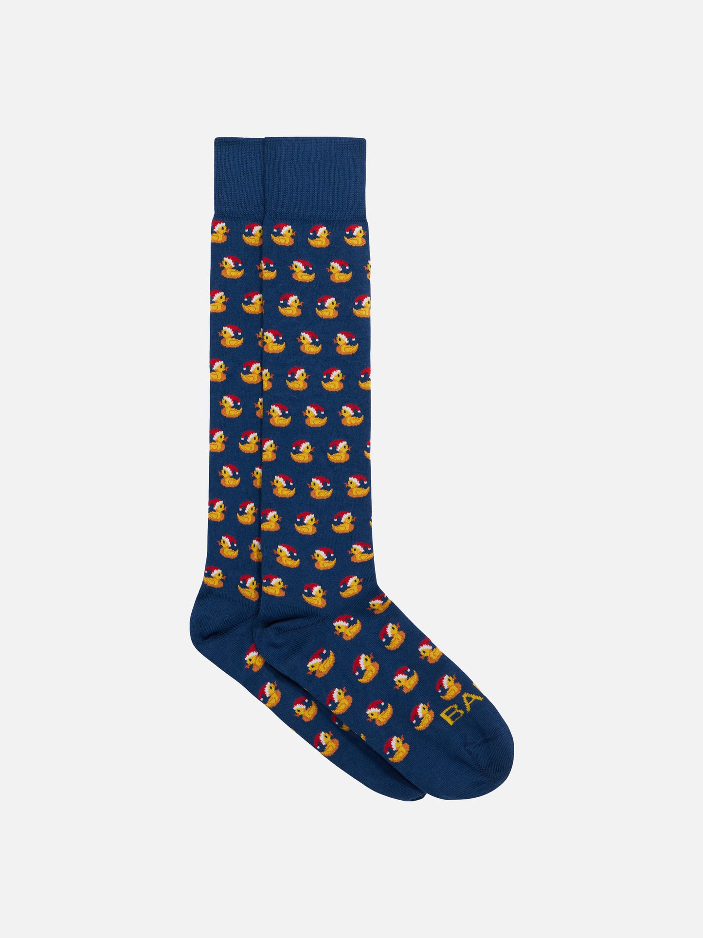 Calza lunga da uomo con stampa jacquard papere Babbo Natale