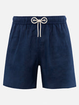 Man mid-length navy blue linen swim-shorts Gustavia