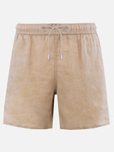 Mittellange Herren-Badeshorts aus beigem Leinen Gustavia