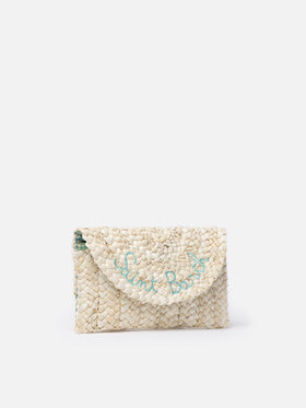 Straw Envelope clutch with Saint Barth embroidery